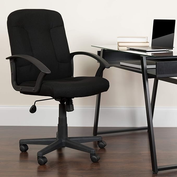 Flash Furniture Garver Mid-Back Black Fabric Executive Swivel Office Chair with Nylon Arms