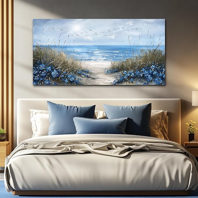 KELIYUAN Wall Art For Living Room Canvas Wall Decor For Bedroom Office Decorations Blue Ocean Wall Painting Sea Wave Pictures Artwork Modern Beach Posters Aesthetic Ready To Hang Home Decor 20"x40"