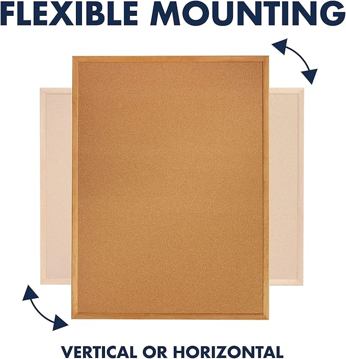 Quartet Cork Bulletin Board 48"W x 36"H Pin Board, Oak Finish Frame (304)