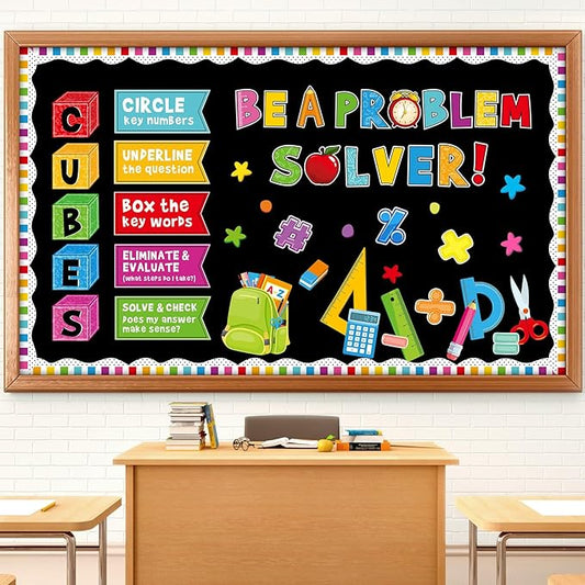 Pajean Math Bulletin Board Mathematics Cubes Classroom Decoration Be a Problem Solver Colorful Cutout for Back to School First Day Window Door Wall Elementary Preschool Teacher Supplies