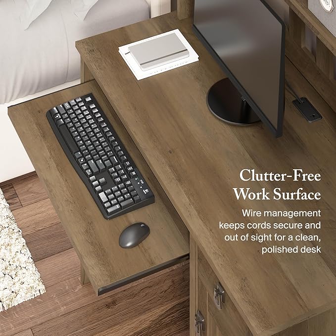 Bush Furniture Salinas Computer Desk with Hutch | Study Table with Drawers, Cabinets & Pullout Keyboard/Laptop Tray | Modern Home Office Desk in Reclaimed Pine | Work Desk with Storage