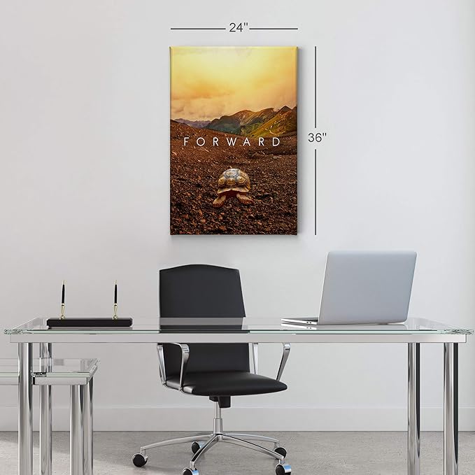 Smile Art Design Forward Inspiring Turtle and Mountain View Motivational Wall Art Canvas Print Inspirational Wall Art Entrepreneur Quote Office Living Room Decor Artwork Gift Ready to Hang 12x8