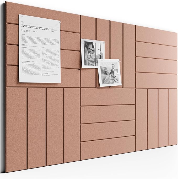 Bumusty Large Cork Board Alternative-36 x 24" Felt Bulletin Board Tiles, with 30 Pushpins, 40 Adhesive Tabs, 6-Pack Slat Wall Paneling, Cork Boards for Office Push Pin Board Felt Board-Terracotta