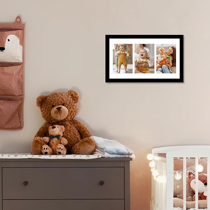 VIOLABBEY 8x14 Collage Picture Frame,Fits Three 4x6 Photos with Mat or One 8x14 Pictures without Mat for Wall, 4x6 Picture Frame Collage Black