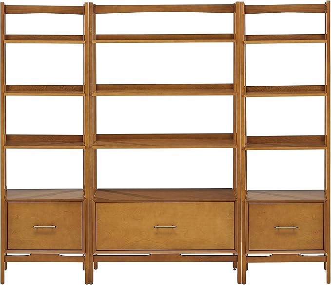 Crosley Furniture Landon 3-Piece Bookshelf Etagere Set, Bookcase with Shelves and File Drawers, Acorn