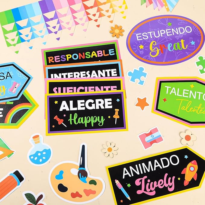Affirmation Station Spanish Bulletin Board Decorations Set Welcome Back to School Spanish Motivational Paper Cutouts Colorful Inspirational Bulletin Board Decor for Classroom Teacher Chalkboard Wall