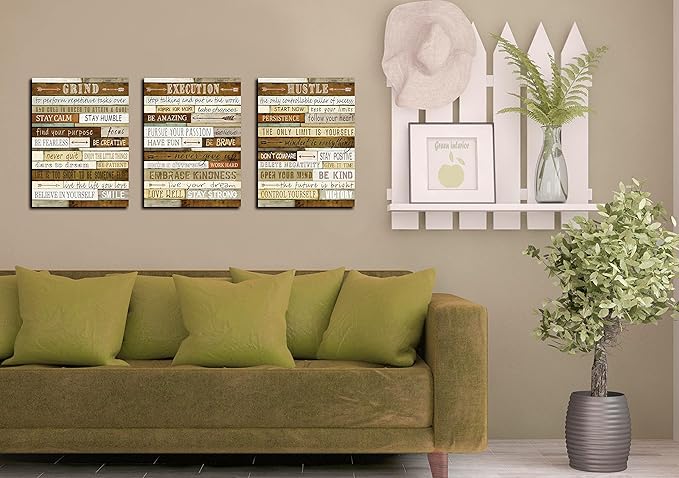 CGXART Motivational Wall-Decor - Brown Inspirational Posters - 3 Piece Canvas Wall Art For Bedroom Ready To Hang Size 12" x 16"