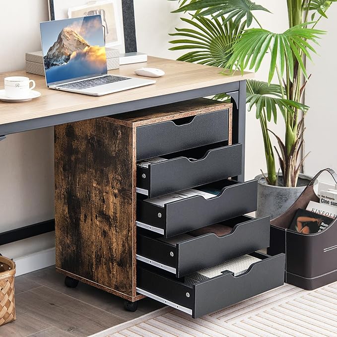5 Drawer File Cabinet, 26.5" Vertical Filling Cabinet for Home Office, Under Desk Office Drawer Organizer, Universal & Lockable Casters, Rolling Printer Storage Rack