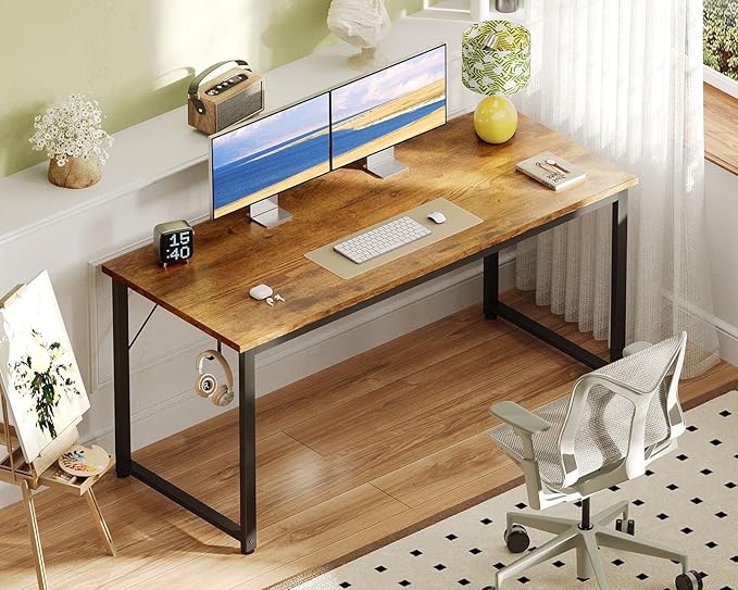 ODK 54 Inch Computer Desk Home Office Desk, Gaming Writing Work from Home Study Desk, Modern Simple Design, Large Legroom, Sturdy Metal Frame, Vintage