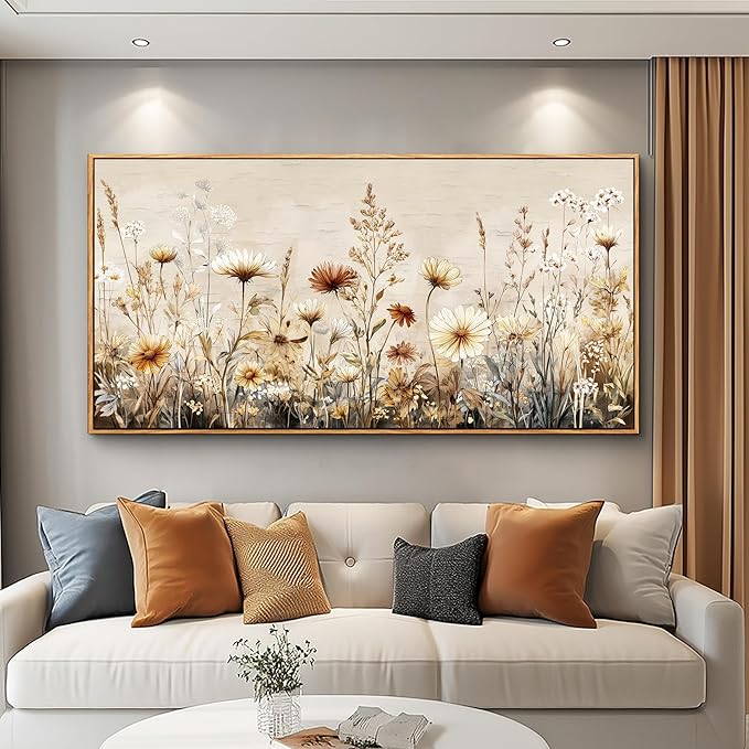 PHAOHUAXM Canvas Wall Art For Living Room Wall Decor For Office Bedroom Mural Abstract Ink-Wash Flower Artworks Restaurant Kitchen Decorations Printed Artworks Modern Home Decor 20"X40" Wood Framed