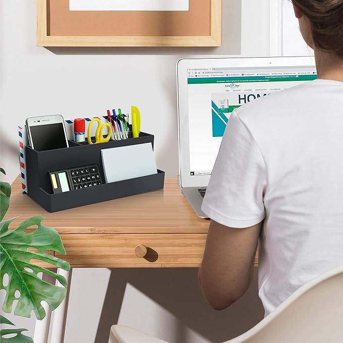 Acrimet Desktop Organizer - Multi Organizer Caddy Holder for Office, Home and School use (Plastic) (Black Color)