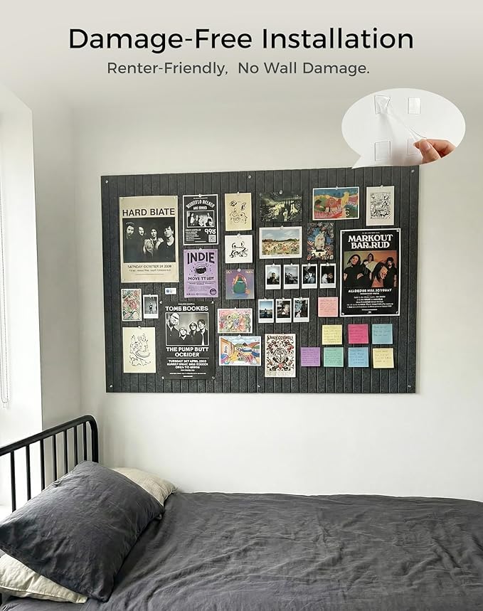 Aothia 12-Pack Large Felt Bulletin Board 48"x36", Modular Pin Board Tiles for Wall, Cork Board Alternative for Office & Classroom, Includes 70 Adhesive Tabs & 40 Pushpins, Charcoal Gray