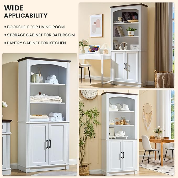 LIDYUK White 5 Tier Book Shelf and Bookshelf with Storage Cabinet Doors, 72 Inch Tall Bookcase, Wooden Cube Storage Organizer, Display Cabinet Furniture, Living Room, Pantry
