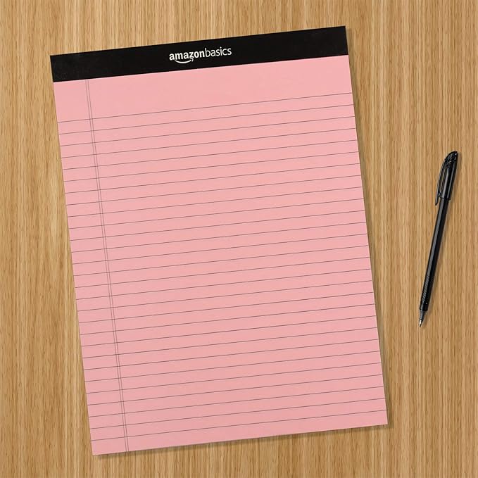 Amazon Basics Wide Ruled Lined Writing Note Pads with Sturdy Back, 8.5" x 11.75", Multicolor, 6-Pack, 300 Sheets, Perforated