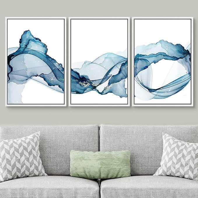SIGNWIN Framed Canvas Print Wall Art Vibrant Pastel Minimal Smoke Wave Landscape Abstract Shapes Illustrations Minimalism Decorative Relax/Calm for Living Room, Bedroom, Office - 24"x36"x3 White