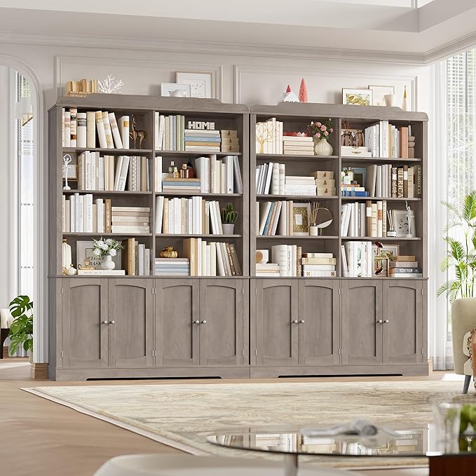 FACBOTALL 73.1" Tall Bookcase and Bookshelf, Wide Bookshelf with Doors and Adjustable Shelves, 6 Tier Large Bookshelfs with Storage, Tall Storage Cabinet for Living Room, Home Office, Wash Gray