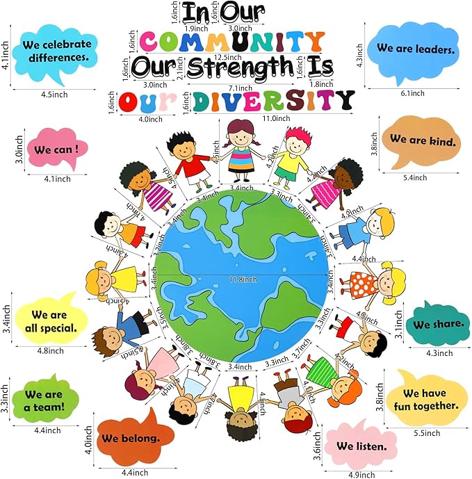31 Pcs Bulletin Board Decoration Set Classroom Decorations Diverse Children Borders Cutouts for Party School Student Teacher (Our Strength is Our Diversity)