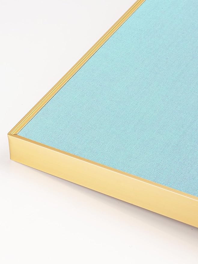 Bulletin Board 30 x 20 inches, Dark Blue Pin Board, Golden Aluminum Framed Fabric Cork Board with 10 Push Pins