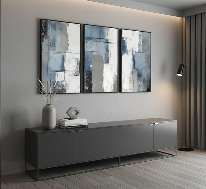 3 Pcs Navy Blue Abstract Canvas Wall Art Modern Minimalist Neutral Blue and Grey Paintings Pictures Wall Decor Poster Print Artwork for Living Room Bedroom Office Home Decoration Unframed