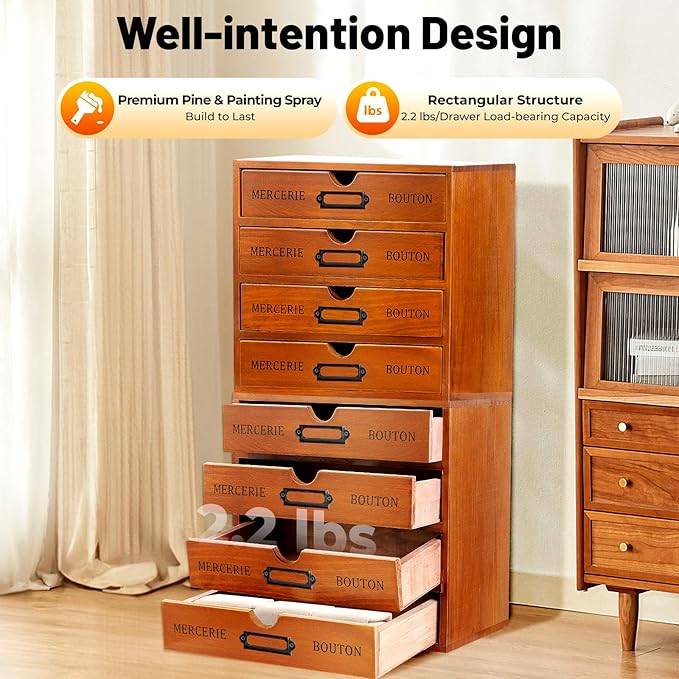 Elegant Wooden Drawer File Cabinet,16 Drawers 4-Slot Large Storage Box,Vertical Storage Filing Jewelry Box, Multi Level Countertop Drawer Organizer for Living Rooms, Bedrooms,Offices,Brown