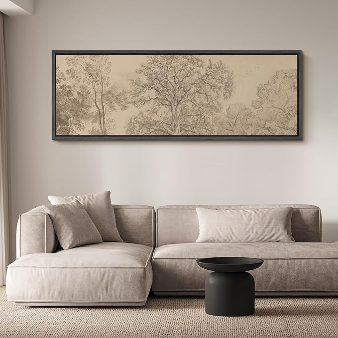 SIGNFORD Large Framed Canvas Vintage Tree Line Pencil Drawing Classic Illustrations Modern Art Calm Warm for Living Room, Bedroom, Office - 60"x20"