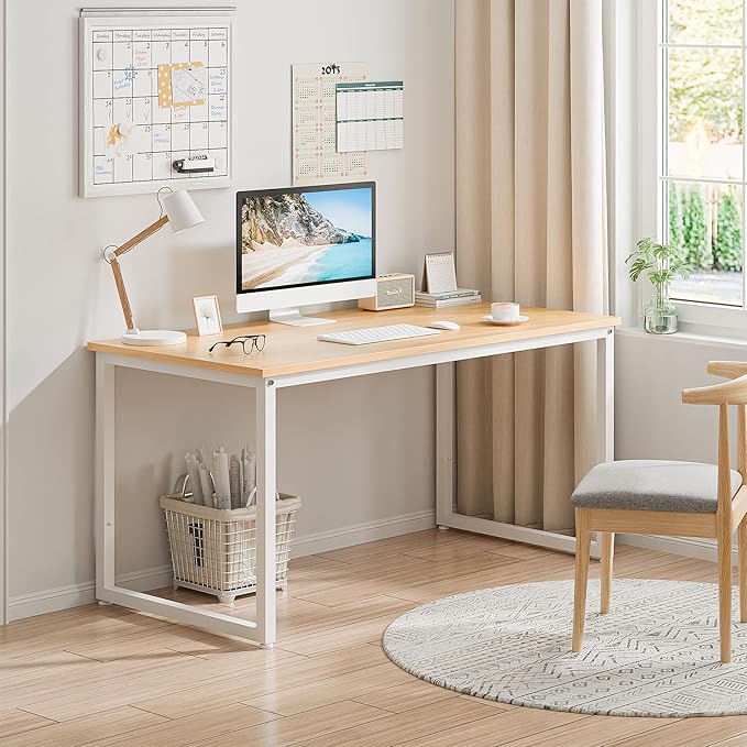 HomGarden 47 Inches Modern Simple Writing Computer Desk PC Laptop Sturdy Table Workstation for Office Work, Brown
