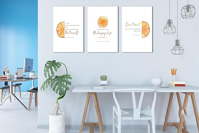 SHMAO Office Canvas Wall Art Motivational Wall Decor, 3 Piece Modern Orange Canvas Print Pictures for Office Wall Decor Women Inspirational Framed Artwork Home Office Decor 16”x24”x3 Panels