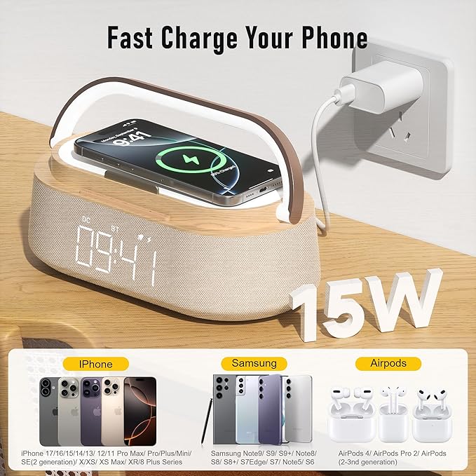 FREEFISH Bluetooth Speaker with Wireless Charge FM Radio 2500mAh Battery, LED Night Light Suitable for Home,Bedroom,Office,Gifts