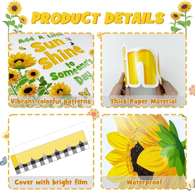 Spring Sunflower Bulletin Board Decorations Set, Spring Flowers Classroom Decoration Butterflies Cutouts March April Library Home Window Wall Decor for Teacher(Add A Little Sunshine to Someone's Day)