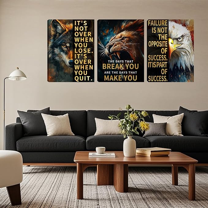 3 Panel Print Canvas Wall Art Motivational Office Wall Decor Painting Inspirational Posters Modern Inspiring Artwork for Home Living Room Bedroom Wall Decor Office Wall Art Ready to Hang - 48"Wx24"H