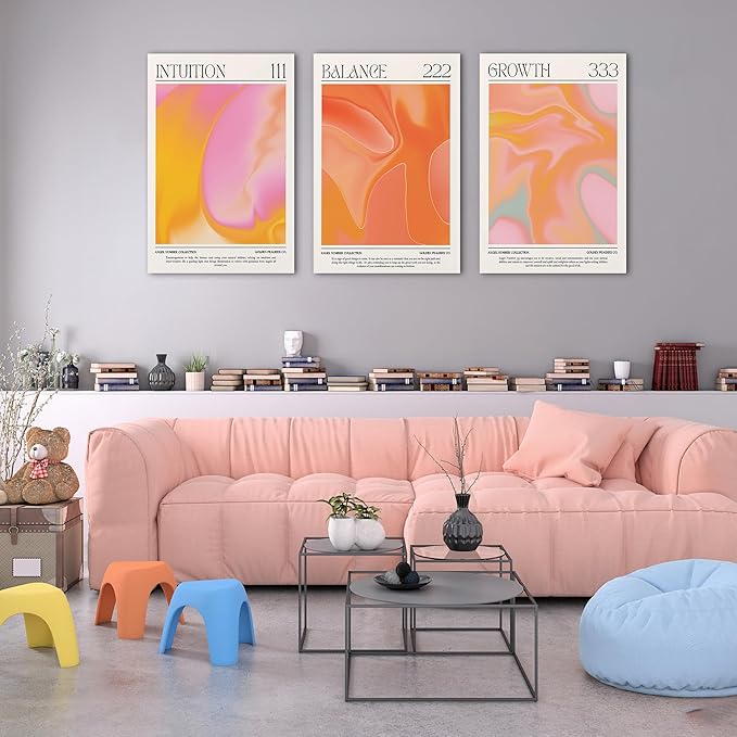 Colorful Gradient Angel Numbers Poster Canvas Print Artwork Room Decor for Bedroom Aesthetic, 3 Piece Framed Inspirational Minimalist Art Paintings Decor for Bedroom Office 20"x30" x 3 Pcs