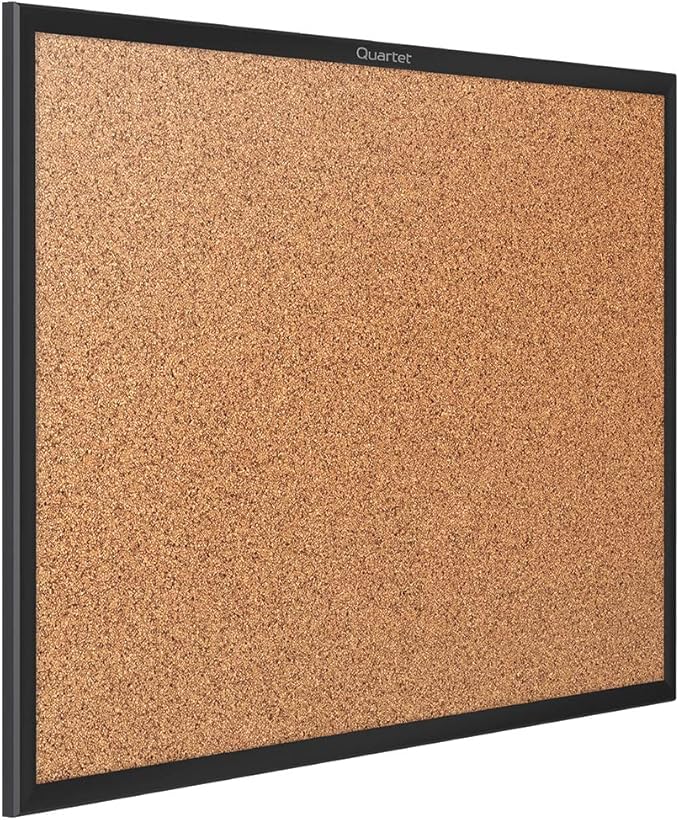 Quartet Cork Bulletin Board 24"W x 18"H Pin Board, Black Aluminum Frame (2301B)