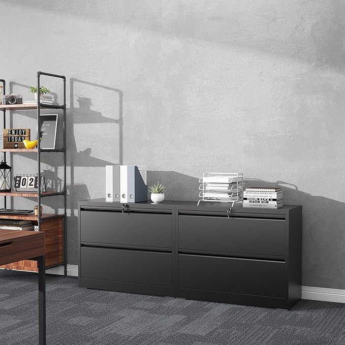 2 Drawer File Cabinet with Lock, Lateral Filing Cabinets,Metal Storage Filing Cabinets for Home Office, Heavy Duty File Cabinet for Letter/Legal/A4/F4 Size Amsseble Required, Black