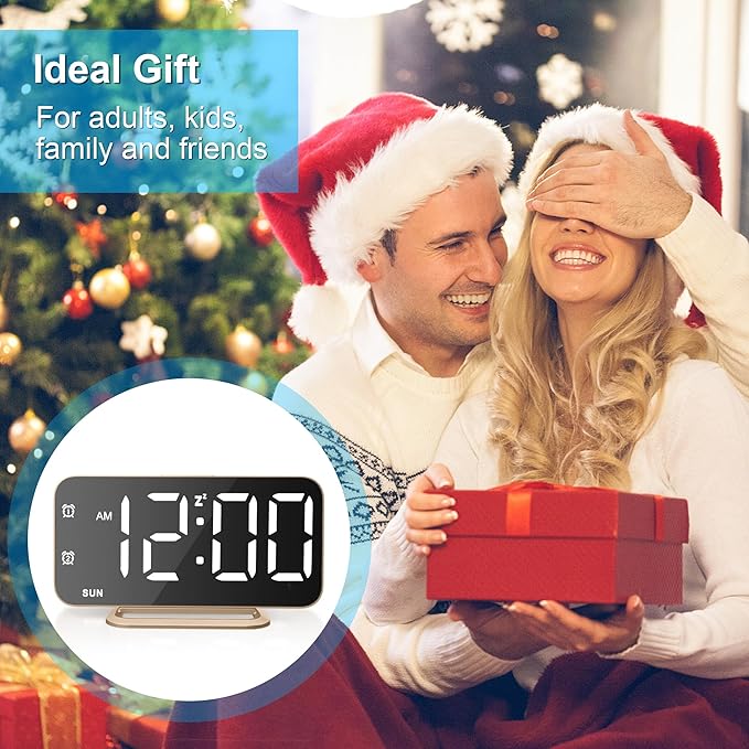 JALL Slim LED Digital Alarm Clock, Mirror Surface for Makeup, with Diming, Large Display, Easy Setting, USB Ports, Modern Decor for Bedroom, Desk, Idea for Women, Sister, College Girl, Black