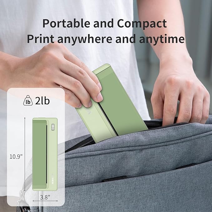 Rongta Portable Printers Wireless for Travel,Thermal Inkless Printer for School/Office/Home Use, Support 8.5x11 US Letter&A4 Thermal Paper, Compatible with Android,iOS & Laptop (Green)