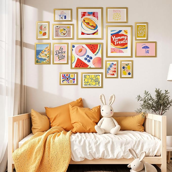 HappyHapi 15 Pack Gold Picture Frames Collage Wall Decor, Gallery Wall Frame Set for Mounting & Tabletop Display, Multi Sizes including 3pcs 8x10, 6pcs 5x7, 6pcs 4x6