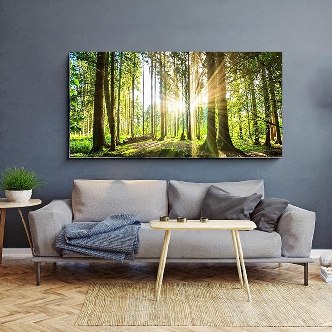 Yxbhhym-Large Living Room Wall Art Landscape Picture Painting Spring Forest Canvas Wall Art Natural Sun Tree Prints Green Room Decor Sunset Poster Office Artwork Home Bedroom Wall Decorations