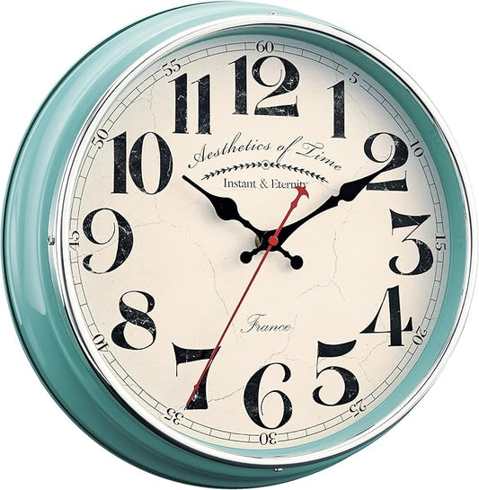 Countryside Wall Clock Metal 12.4" Vintage Retro Wall Clocks Silent Non Ticking Easy to Read for Living Room, Kitchen, Bedroom, Office, Bar(12.4" Turquoise)