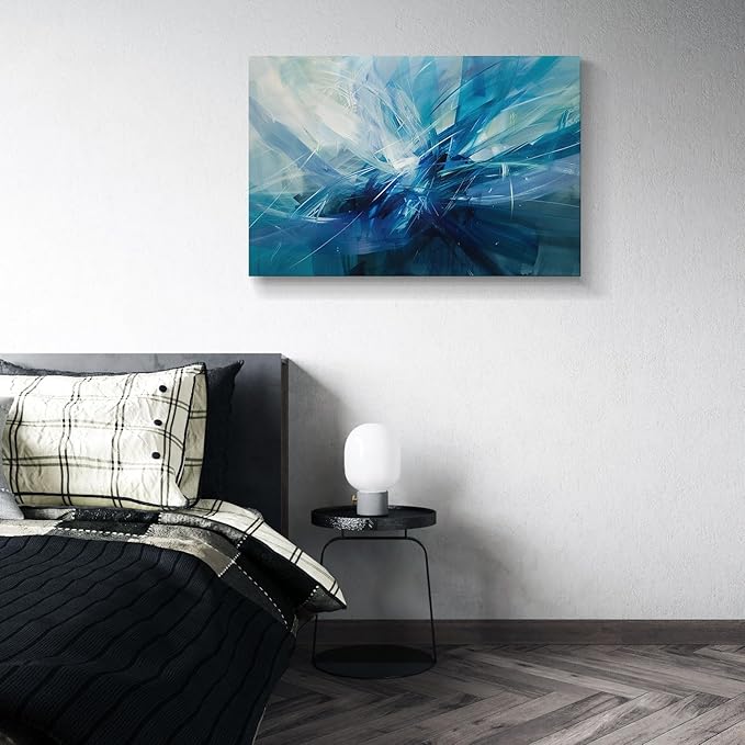 gaosoul Modern Abstract Canvas Wall Art Blue Harness Graffiti Painting on White Background Stylish Framed Minimalism Artwork Prints for Living Room Bedroom Office Decor 36x24in