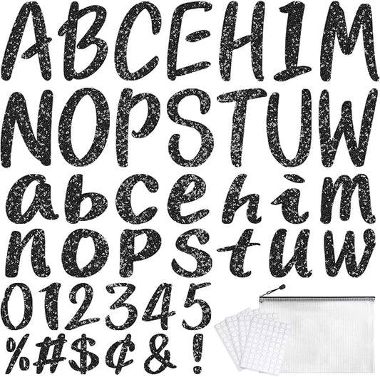 273 Pcs 4 Inch Glitter Bulletin Board Letters Set - Poster Board Letter Cutouts with Alphabet, Symbols, Numbers, Storage Bag - Classroom Decor, DIY Projects, Teacher Supplies, Office (Black)