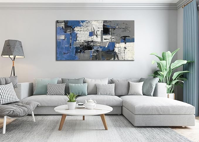 Blue Abstract Wall Art - Large Canvas Wall Art in Navy Blue and Black, Modern Gray Artwork for Living Room, Bedroom, and Office Decorations for Work - Modern Textured Wall Decor and Pictures 29" x 58"