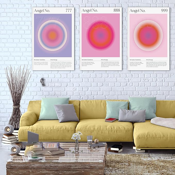 SHMAO Colorful Gradient Aura Angel Numbers Poster Canvas Wall Art for Room Aesthetic Inspirational Spiritual Wall Art Paintings Abstract Minimalist Wall Decor for Bedroom 24"x36" x 3 Pcs
