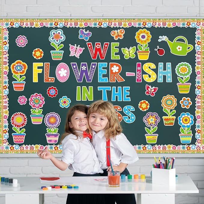 gisgfim Spring Classroom Flower Bulletin Board Decorations Set Spring Floral Cutouts We Flower-ish in The Class Welcome Bulletin Board Boders Decor for School Classroom Chalkboard Wall