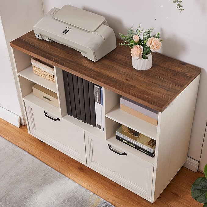 40" Lateral File Cabinet,Farmhouse Wood Small Home Office Storage with Wheels,Filing Cabinet with 2 Drawers for Legal/Letter/ A4 Size