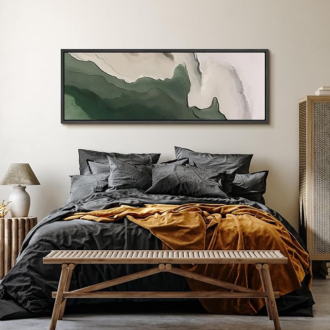 SIGNFORD Large Framed Canvas Green and Neutral Landscape Illustrations Modern Art Calm Warm for Living Room, Bedroom, Office - 60"x20"
