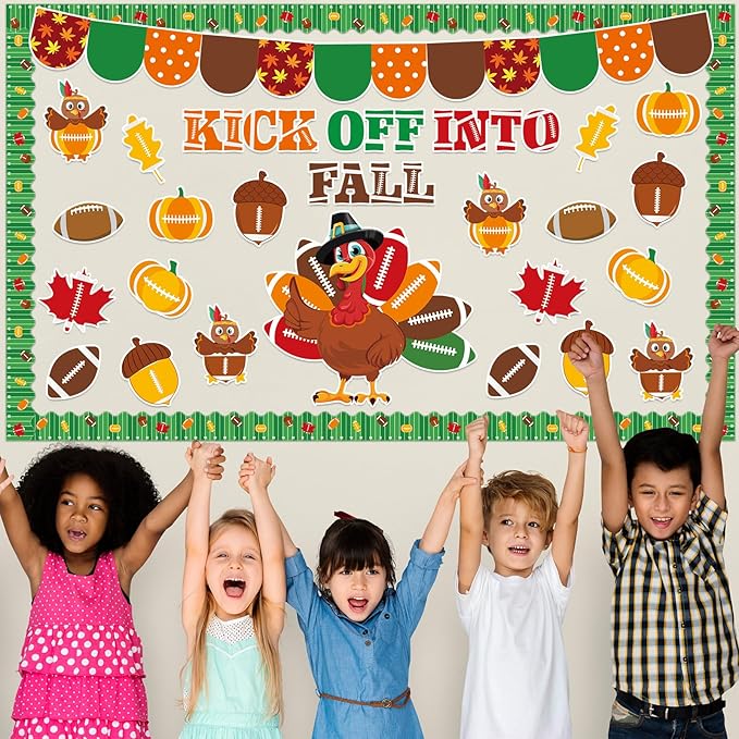 Fall Football Thanksgiving Bulletin Board Decorations Set Kick Off into Fall Classroom Decor Autumn Maple Leaf Paper Cutouts Football Border Sport Party School Classroom Chalkboard Wall Supplies Favor