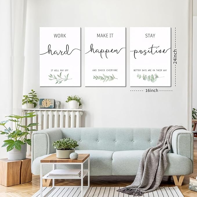 Motivational Canvas Wall Art for Office Decor - Inspirational Positive Quotes Canvas Prints Set of 4, Positive Affirmations Pictures Wall Decor for Dorm Living Room Bedroom 16x24 inch Framed