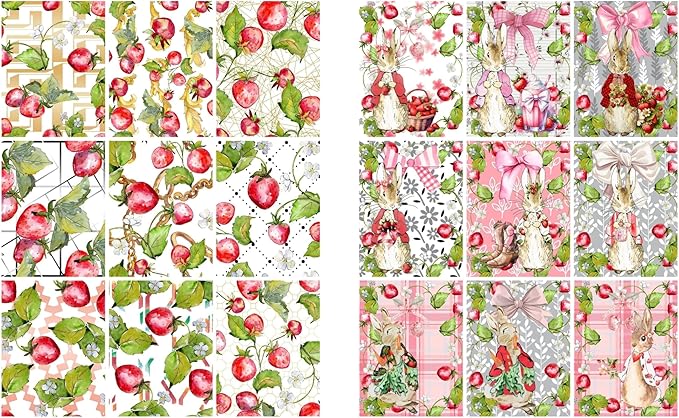 Paper Moon Media: Beatrix Potter's Peter The Rabbit Strawberry Coquette Scrapbook and Junk Journal Tags 8.5 x 11, 6 Sheets for Journals, Scrabpooking, Decoupage, Card Making etc., Collage Sheets