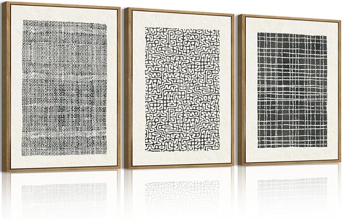 BINCUE Abstract Geometric Line Wall Art Minimalist Artwork Modern Neutral Wall Decor for Living Room Bedroom Office Bathroom 12x16 Inch Set of 3