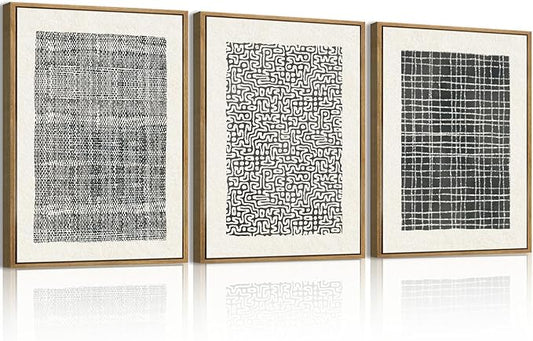 BINCUE Abstract Geometric Line Wall Art Minimalist Artwork Modern Neutral Wall Decor for Living Room Bedroom Office Bathroom 12x16 Inch Set of 3
